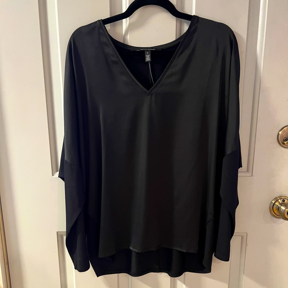 New WHBM long silk black top